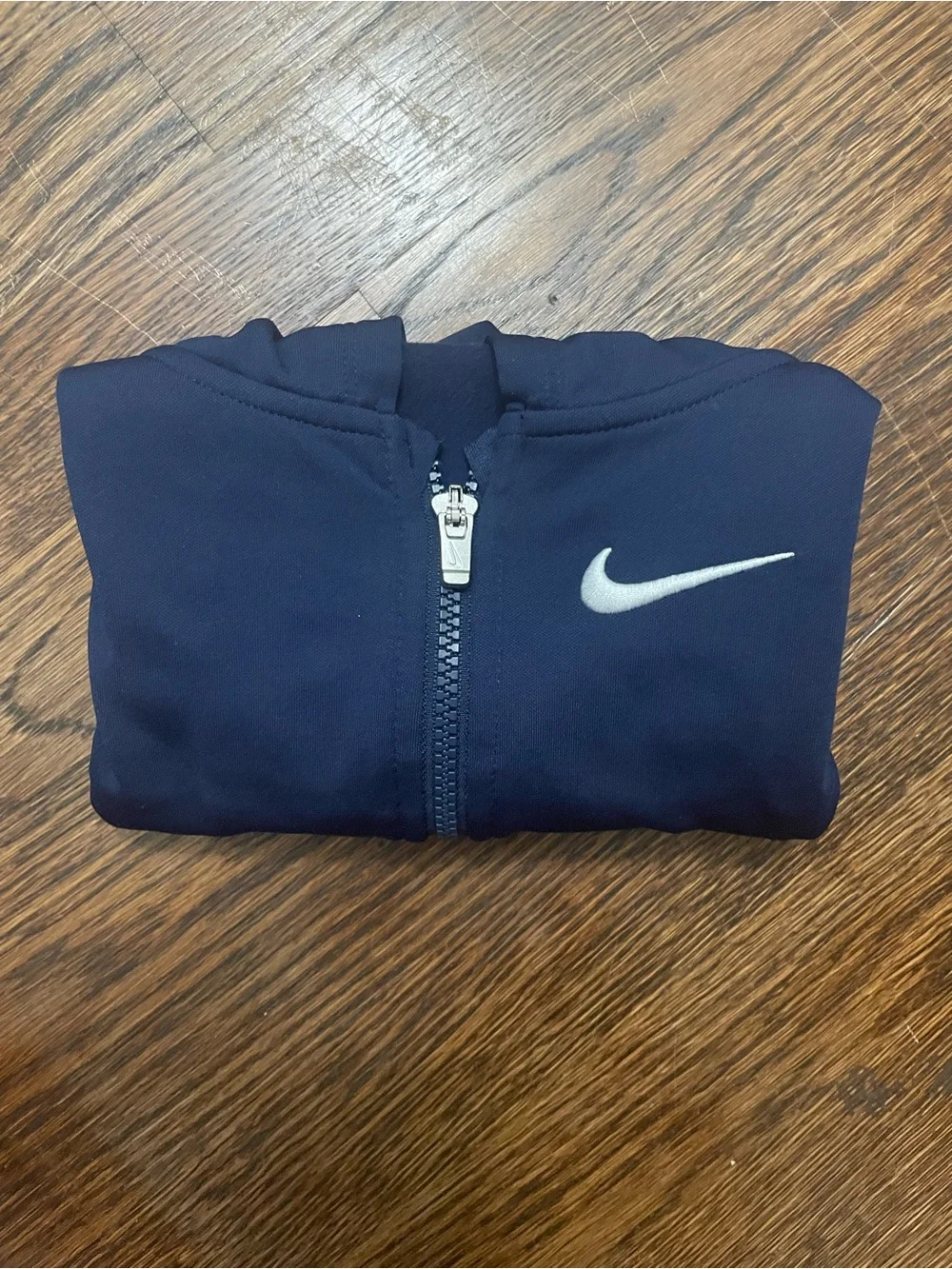 Nike Navy Zip Hoodie with White Swoosh Accent